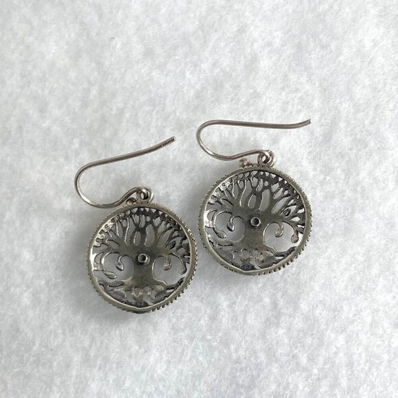 Sterling Silver 925 1.19" Round Openwork Filigree Tree Of Life Dangle Earrings - Picture 8 of 16